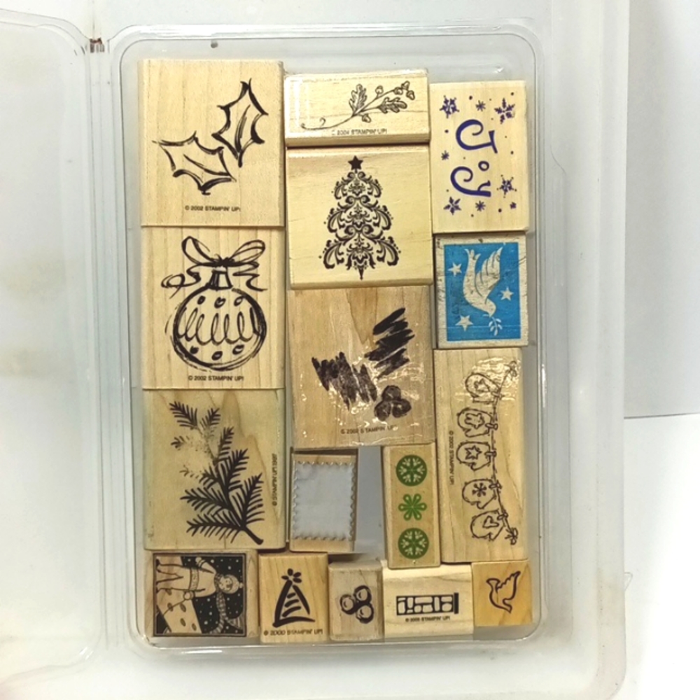 Christmas Winter Pine Tree Denami Design Wood Mounted Rubber Stamp lot of 16